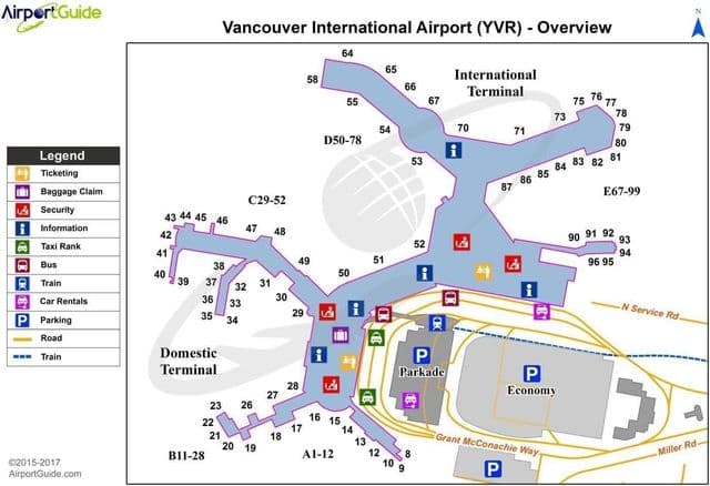 Mapa de la terminal del aeropuerto de Vancouver