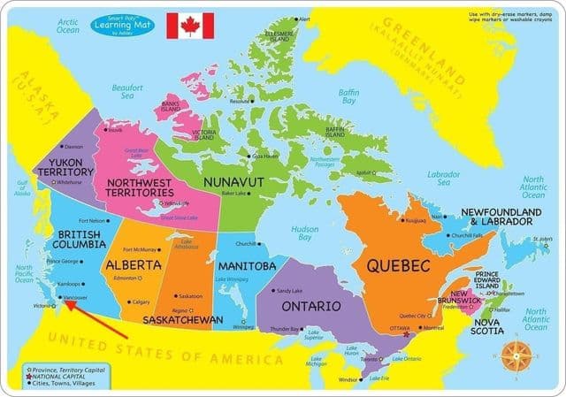 Vancouver en el mapa de la Columbia Británica - Canadá