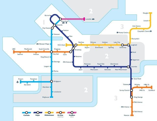 Mapa de las estaciones de metro de Vancouver