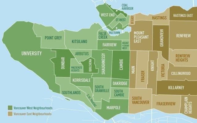 Mapa de los barrios de Vancouver