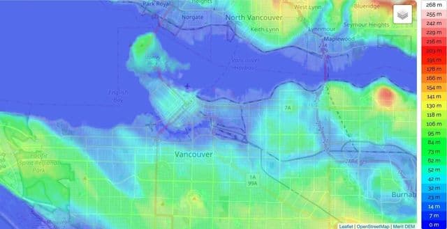 Mapa de elevación de Vancouver