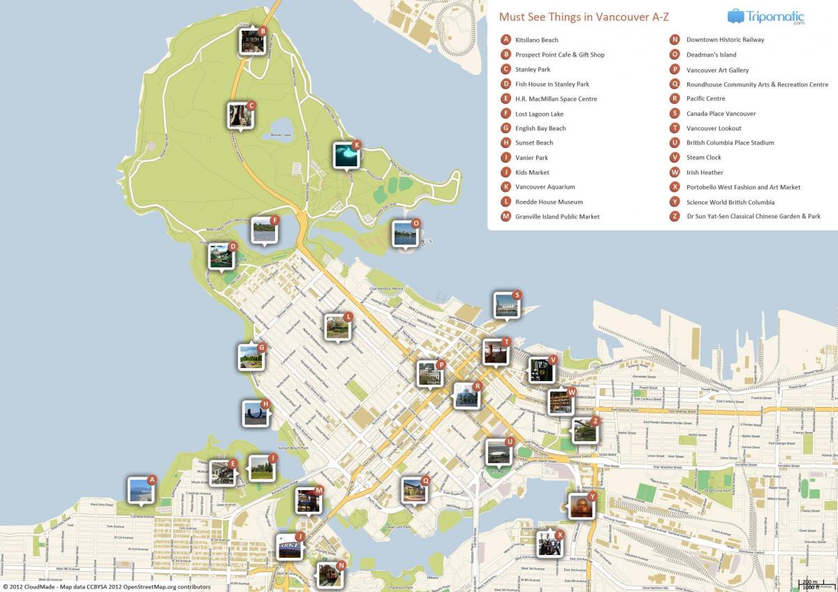 Mapa de lugares de interés de Vancouver