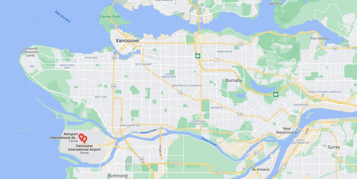 Mapa de los aeropuertos de Vancouver