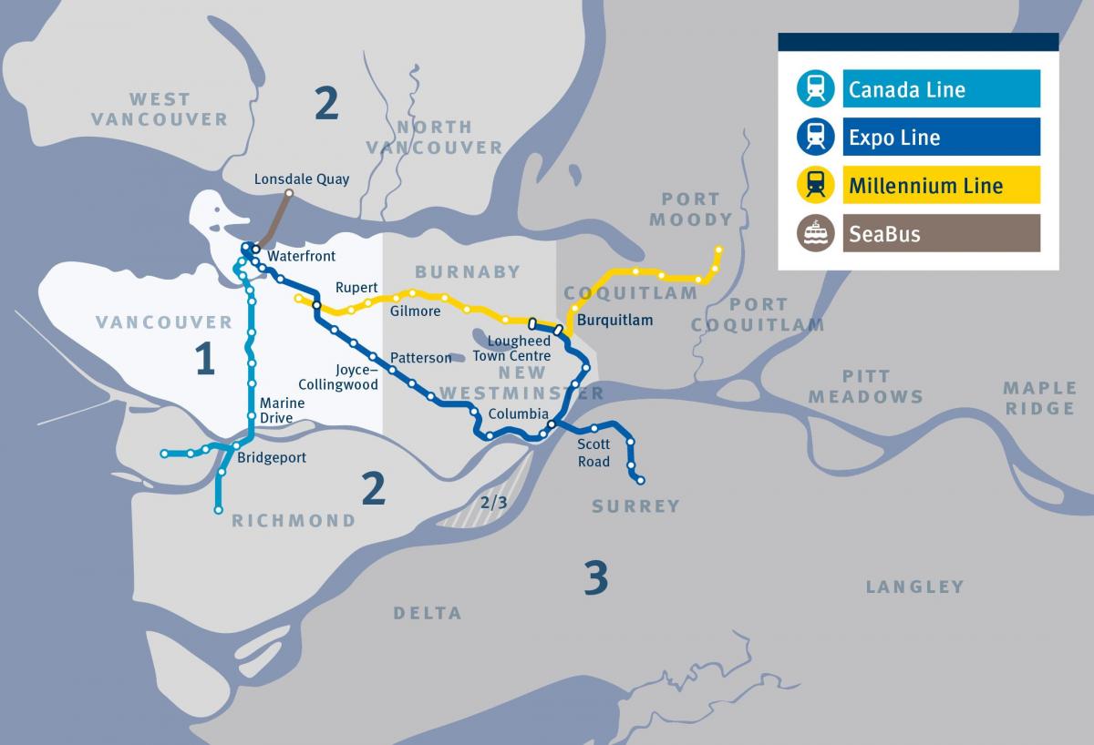 Mapa de las estaciones de tren de Vancouver