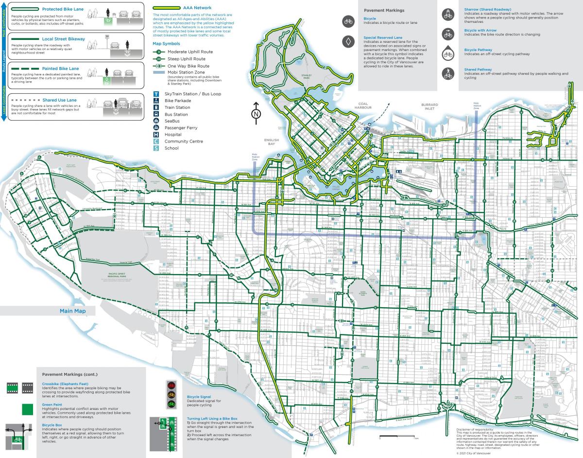 Mapa del carril bici de Vancouver